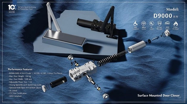 Hydraulic door closer components including body, return spring, gear mechanism, adjustment valve and arm assembly Hydraulic door closer components including body, return spring, gear mechanism, adjustment valve and arm assembly